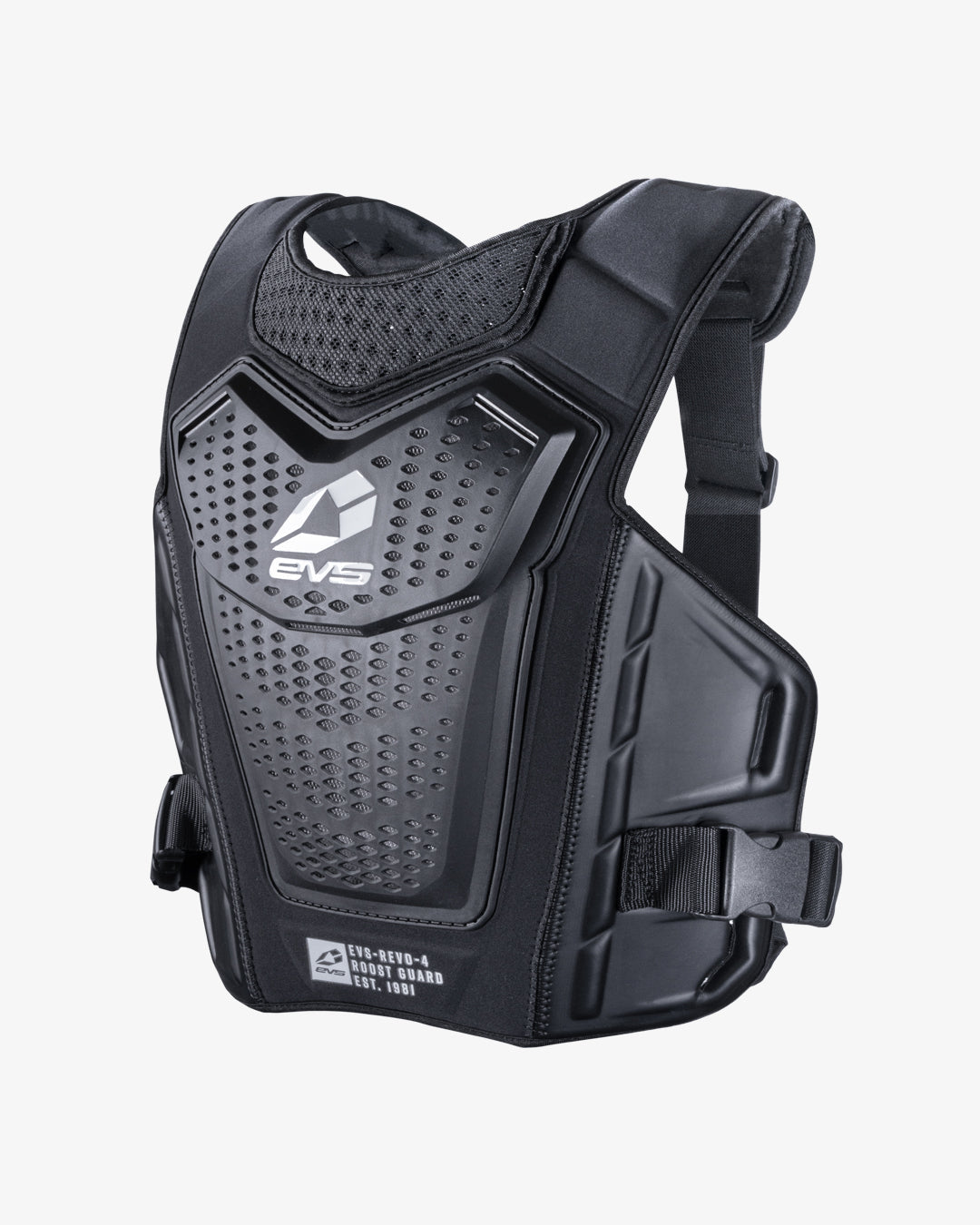 Revo 4 Roost Guard by EVS Sports black racing chest guard with perforated front panel on Tampa Home & Garden Store