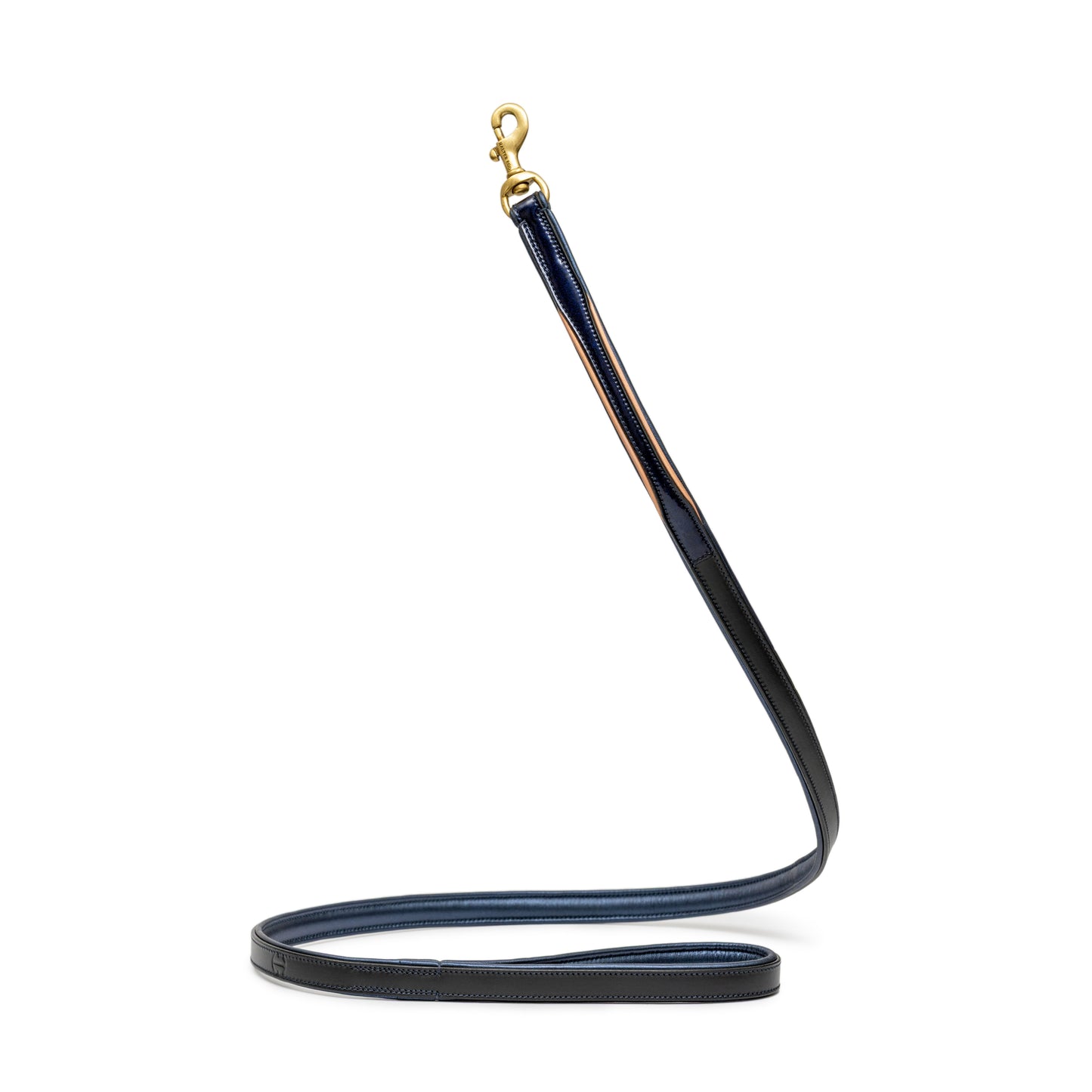 Revolution Blue Patent Leather Dog Leash by Halter Ego, gold-tone hardware on Tampa Home & Garden Store