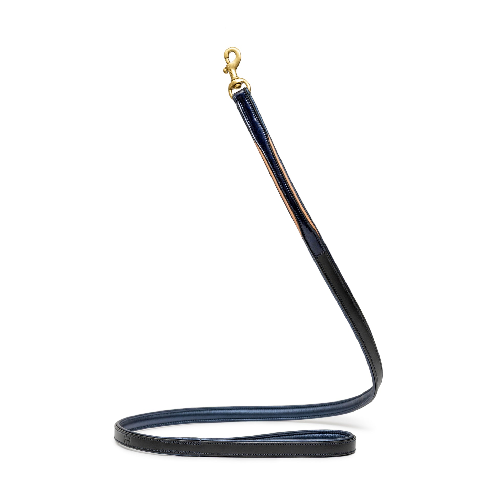 Revolution Blue Patent Leather Dog Leash by Halter Ego, gold-tone hardware on Tampa Home & Garden Store