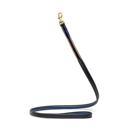 Revolution Blue Patent Leather Dog Leash by Halter Ego, gold-tone hardware on Tampa Home & Garden Store