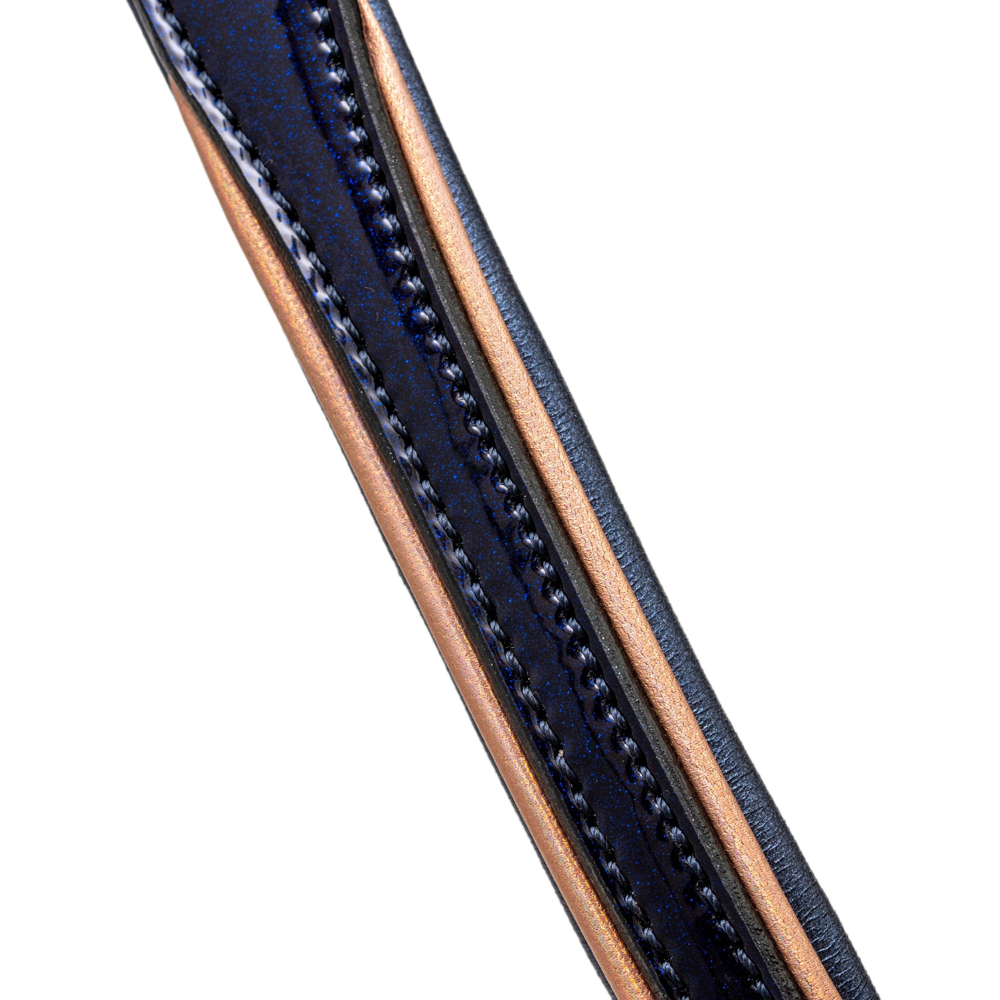 Dog Leash Halter Ego Revolution Blue Patent Leather with copper edging on Tampa Home & Garden Store