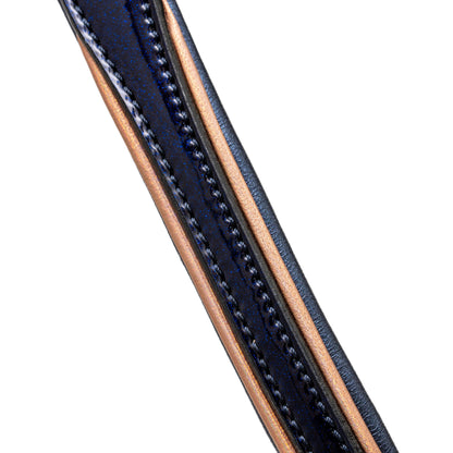 Dog Leash Halter Ego Revolution Blue Patent Leather with copper edging on Tampa Home & Garden Store