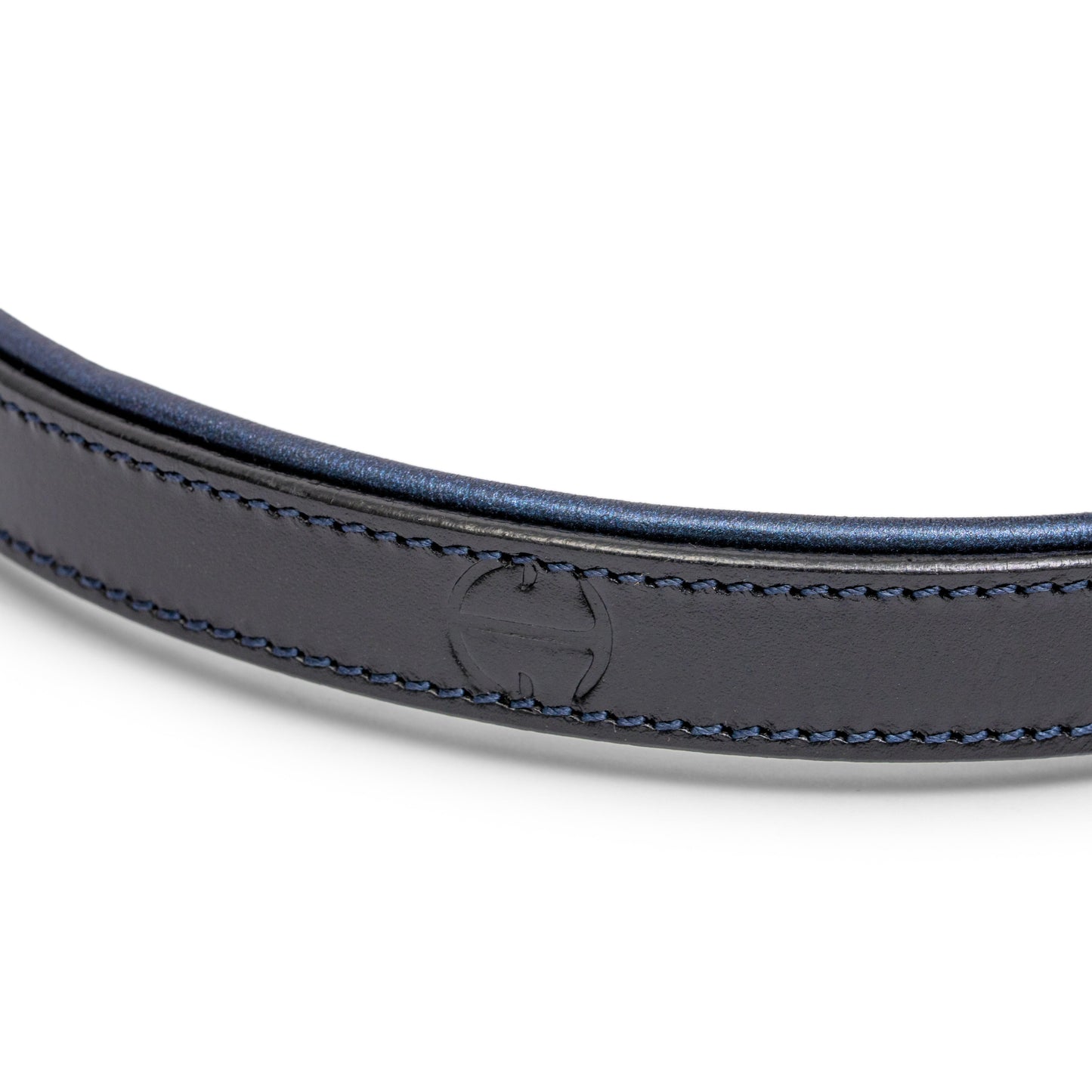 Revolution Blue Patent Leather Dog Leash by Halter Ego®, navy stitched finish on Tampa Home & Garden Store