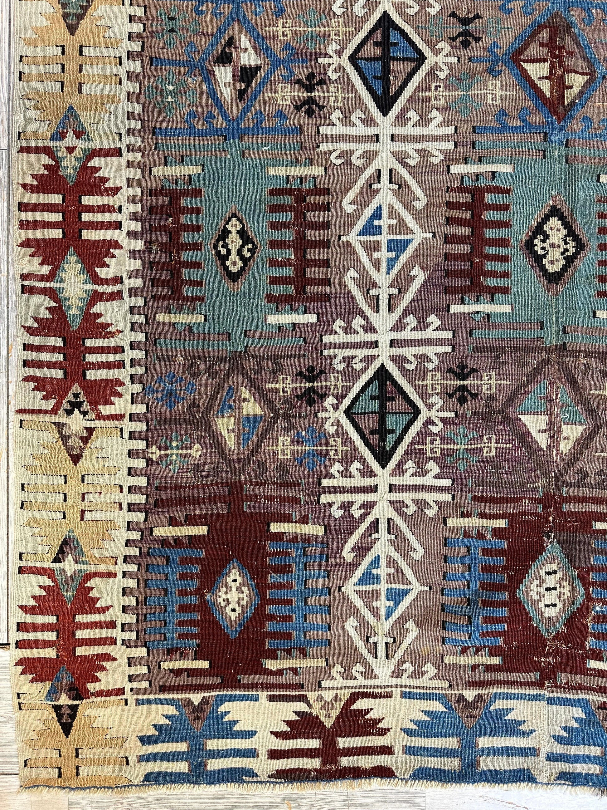 Reyhanli Anatolian 19th C Antique One Of A Kind Kilim Rug 5’ x 8’3” - Tampa Home & Garden Store