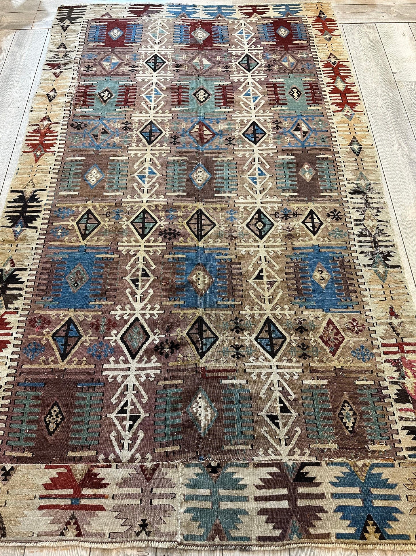 Reyhanli Anatolian 19th C Antique One Of A Kind Kilim Rug 5’ x 8’3” - Tampa Home & Garden Store
