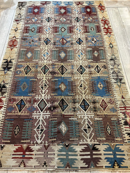 Reyhanli Anatolian 19th C Antique One Of A Kind Kilim Rug 5’ x 8’3” - Tampa Home & Garden Store