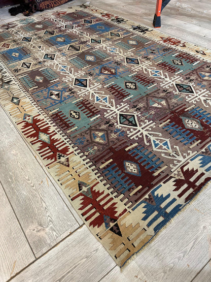 Reyhanli Anatolian 19th C Antique One Of A Kind Kilim Rug 5’ x 8’3” - Tampa Home & Garden Store