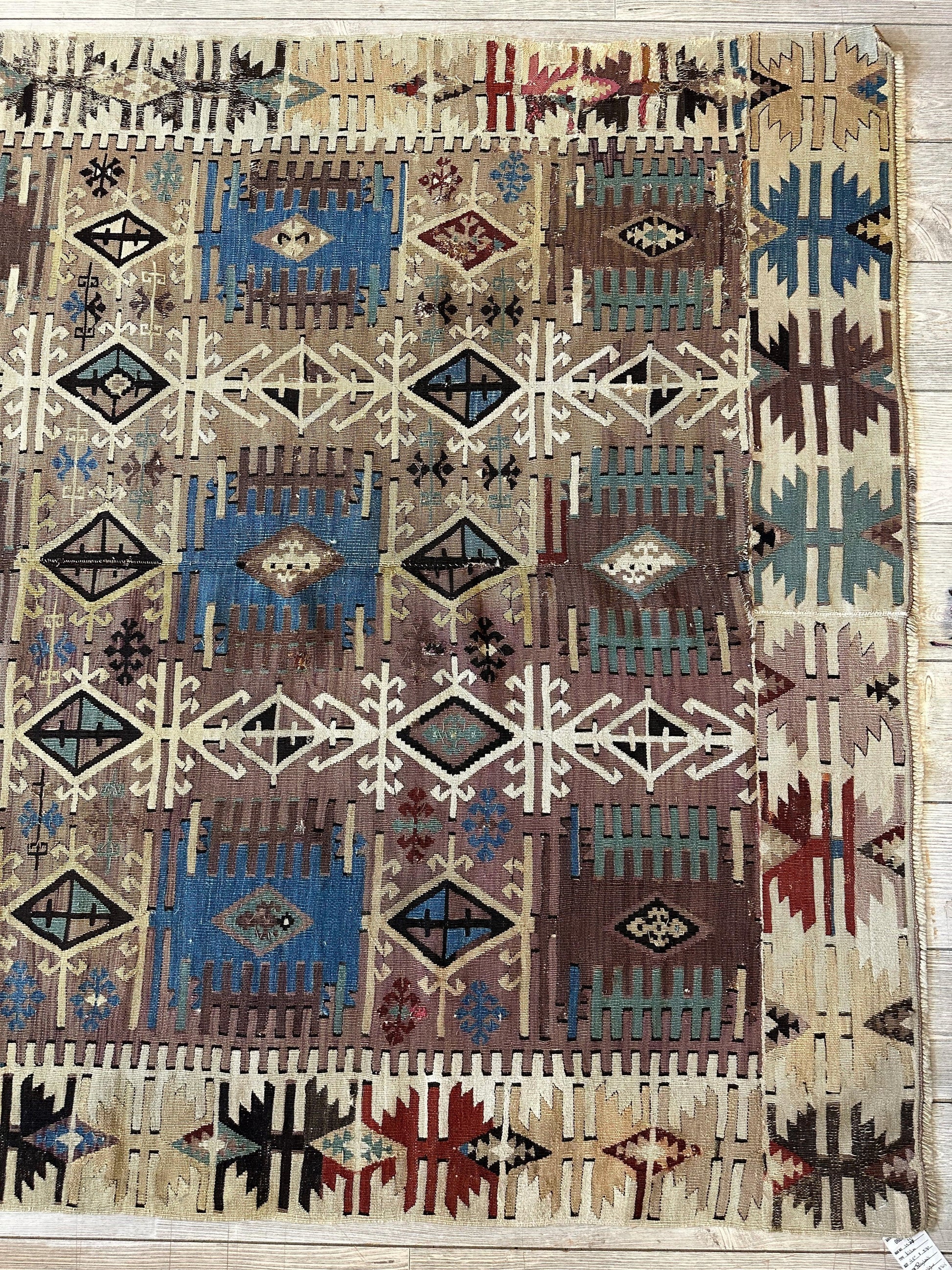 Reyhanli Anatolian 19th C Antique One Of A Kind Kilim Rug 5’ x 8’3” - Tampa Home & Garden Store