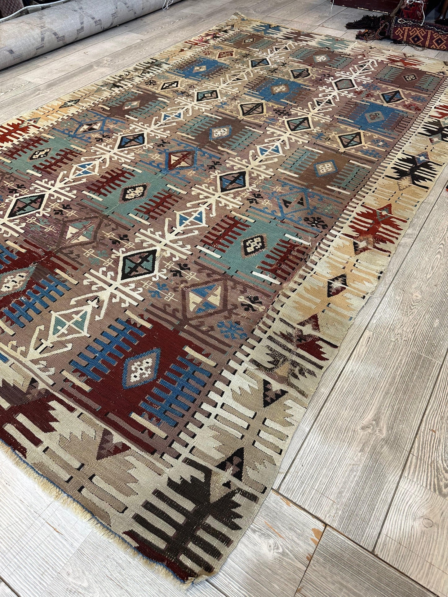 Reyhanli Anatolian 19th C Antique One Of A Kind Kilim Rug 5’ x 8’3” - Tampa Home & Garden Store