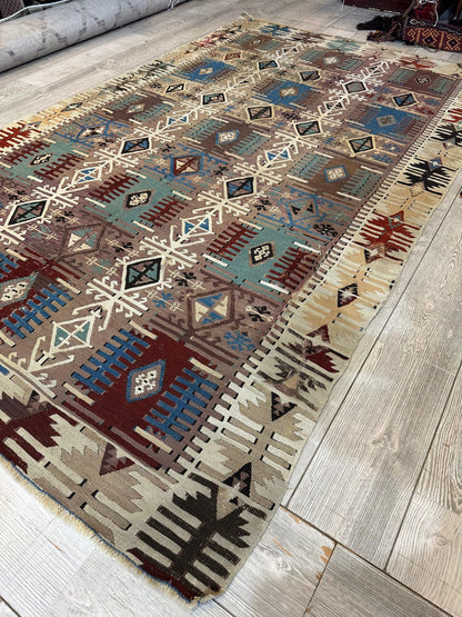 Reyhanli Anatolian 19th C Antique One Of A Kind Kilim Rug 5’ x 8’3” - Tampa Home & Garden Store