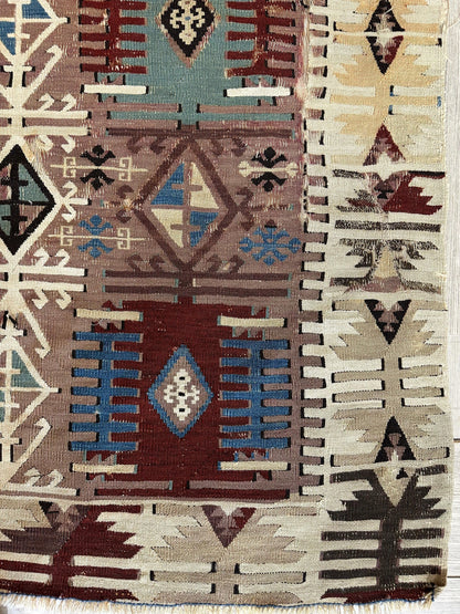 Reyhanli Anatolian 19th C Antique One Of A Kind Kilim Rug 5’ x 8’3” - Tampa Home & Garden Store