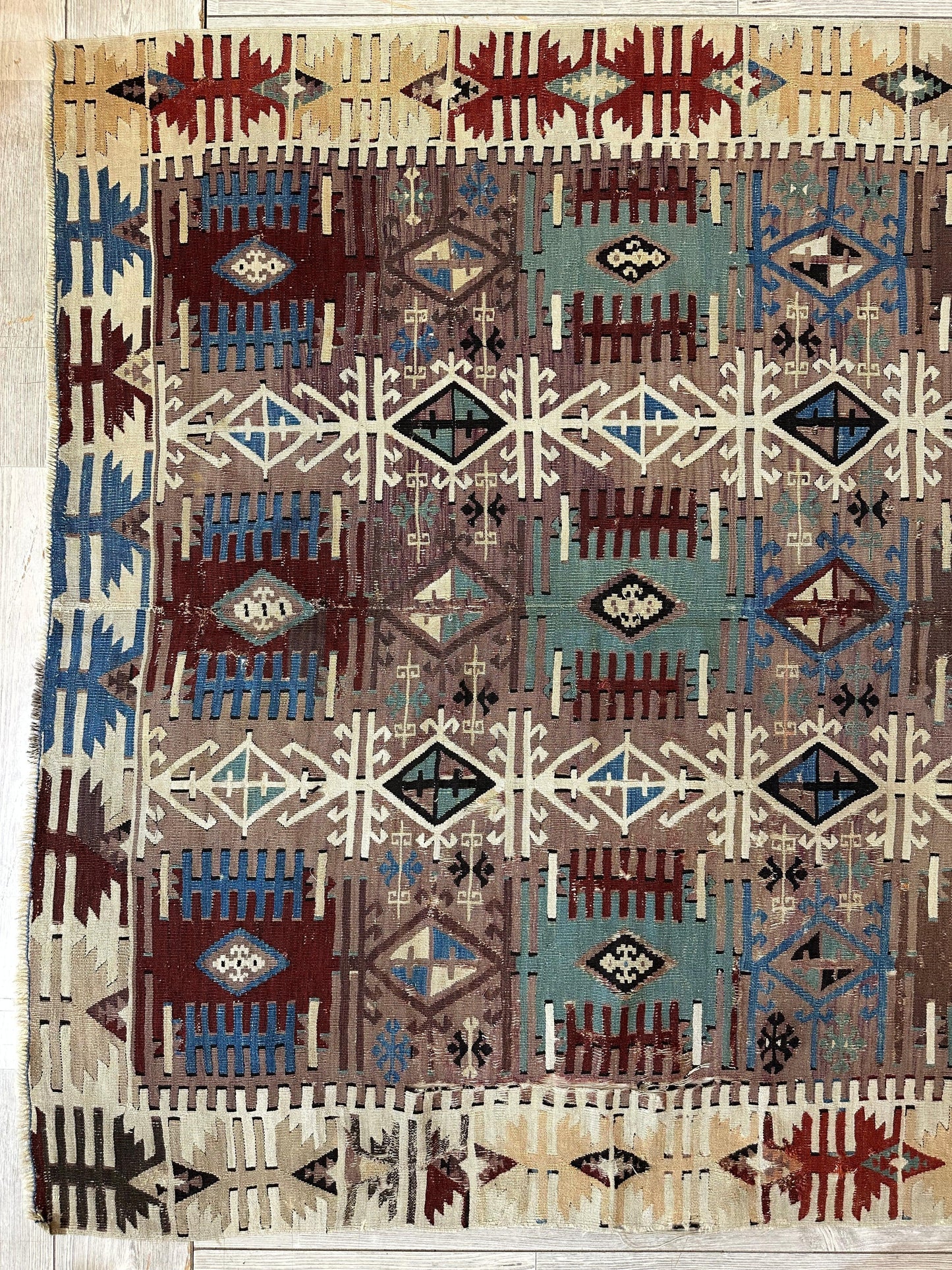 Reyhanli Anatolian 19th C Antique One Of A Kind Kilim Rug 5’ x 8’3” - Tampa Home & Garden Store