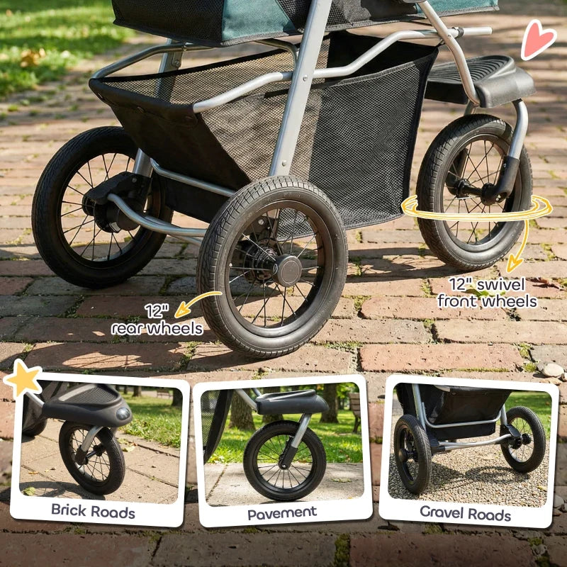 Compact All-Terrain Pet Stroller by Furr Baby Gifts; 12in front swivel wheels, 12in rear wheels on Tampa Home & Garden Store