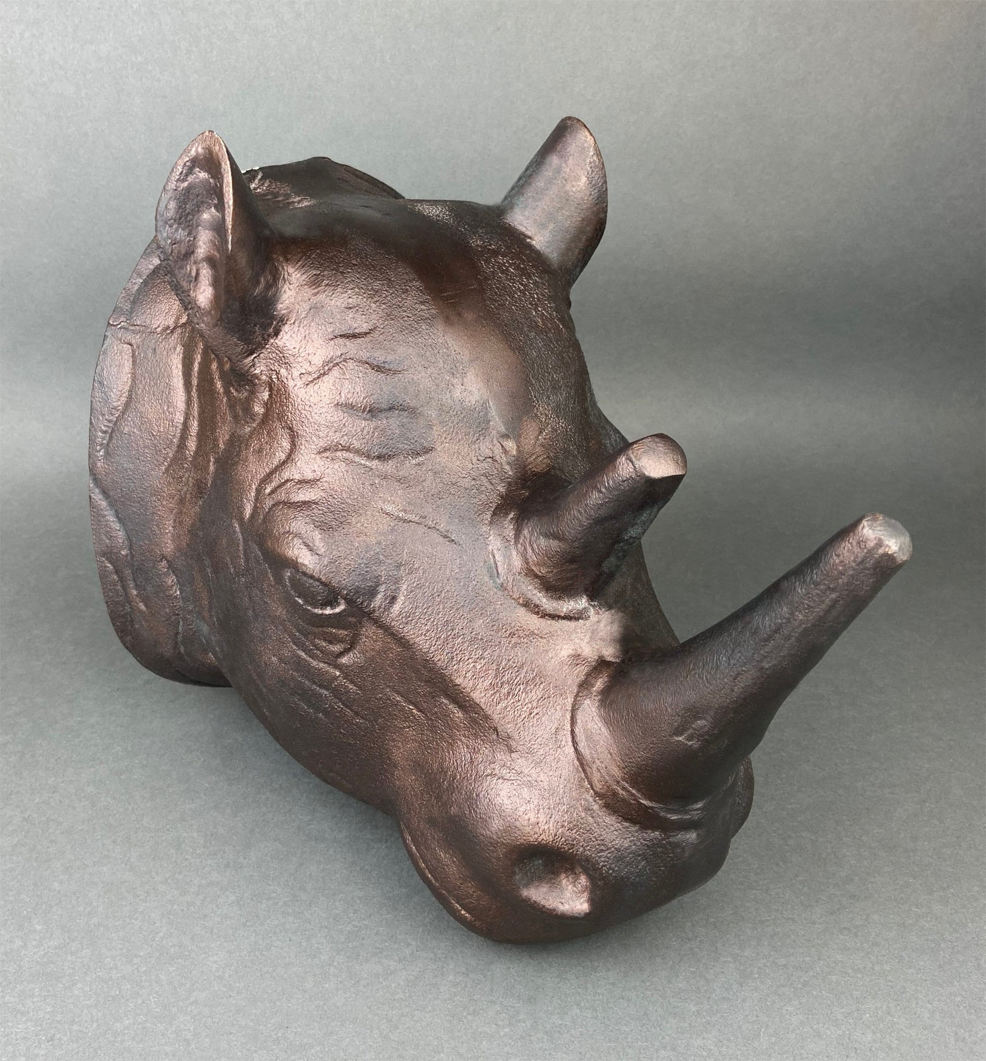 Rhino Bust Wall Hanging.  Large Rhino Sculpture or Figurine. Distressed Bronze Wall Decor. Safari Lovers. - Tampa Home & Garden Store