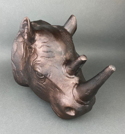 Rhino Bust Wall Hanging.  Large Rhino Sculpture or Figurine. Distressed Bronze Wall Decor. Safari Lovers. - Tampa Home & Garden Store