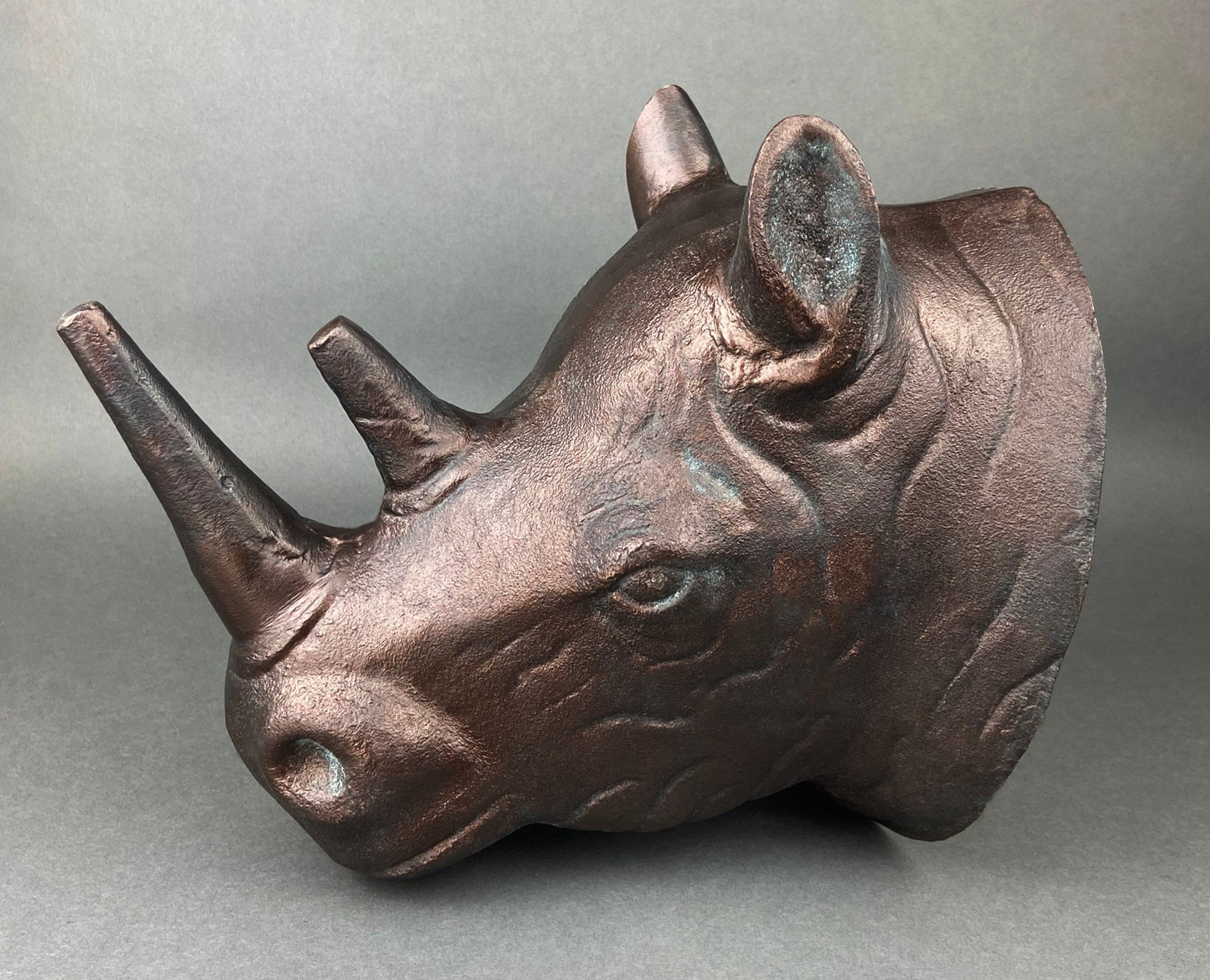 Rhino Bust Wall Hanging.  Large Rhino Sculpture or Figurine. Distressed Bronze Wall Decor. Safari Lovers. - Tampa Home & Garden Store