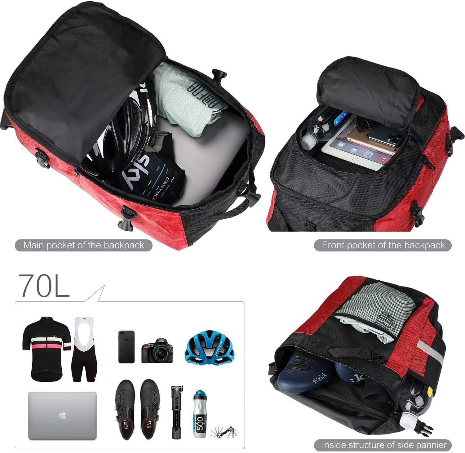 Rhinowalk 3 in 1 Pannier Bag Bicycle Rack Trunks Rear Seat Multifuction Bike Rack Bag 70L - Tampa Home & Garden Store