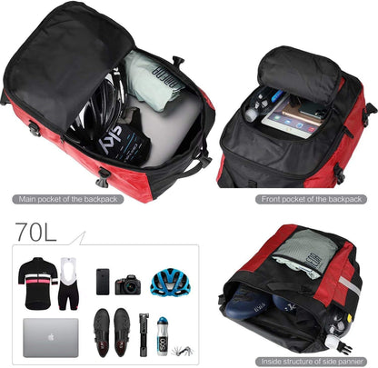Rhinowalk 3 in 1 Pannier Bag Bicycle Rack Trunks Rear Seat Multifuction Bike Rack Bag 70L - Tampa Home & Garden Store