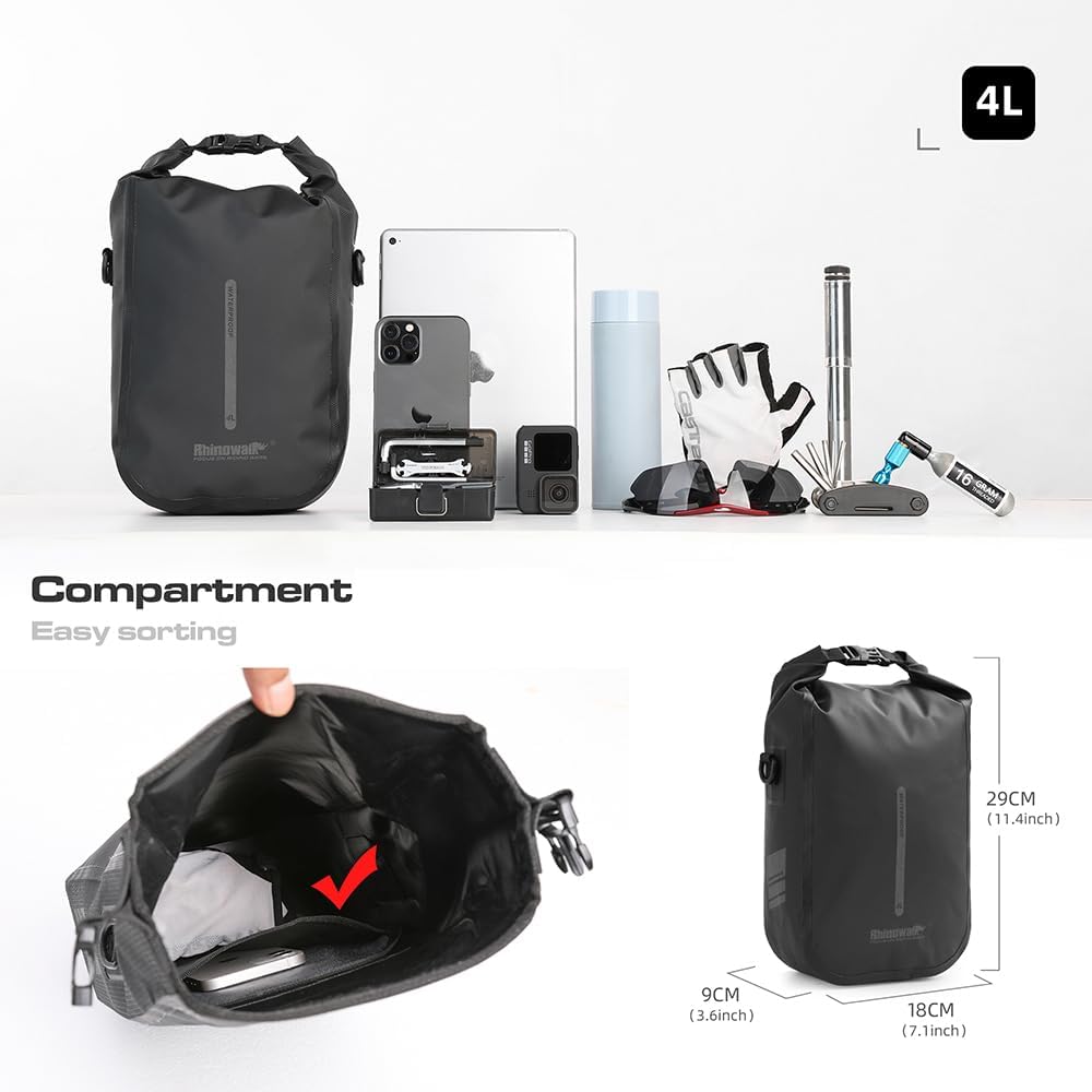 Rhinowalk 4L Waterproof Fork Bag Rack Bag Shoulder Bag for E-Scooter, Bike - Tampa Home & Garden Store