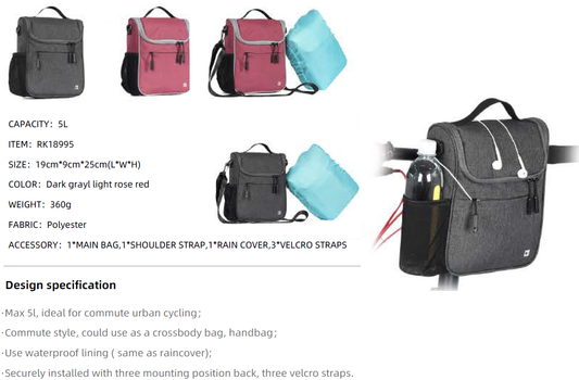 Rhinowalk Bike Front Handlebar Bag with Rain Cover- RK18995 5L - Tampa Home & Garden Store