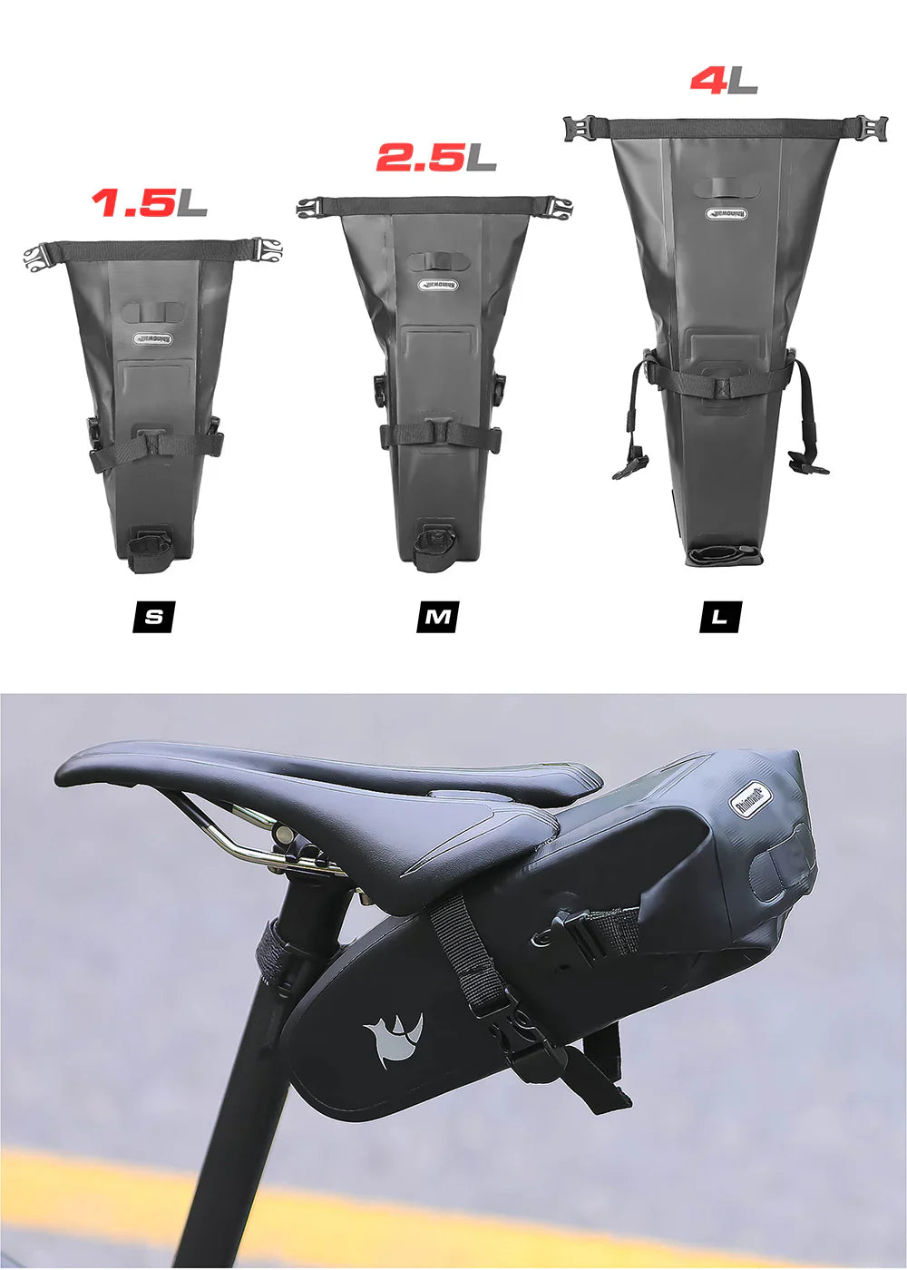 Rhinowalk Waterproof Bike Saddle Seat Bag 2.5L/4L-TF551-TF552 - Tampa Home & Garden Store
