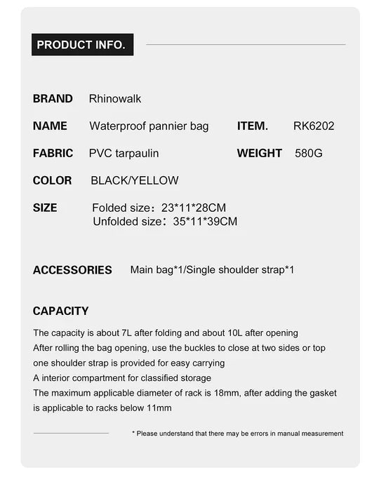 Rhinowalk Waterproof Pannier Rear Rack Bag-RK6202 7L - Tampa Home & Garden Store