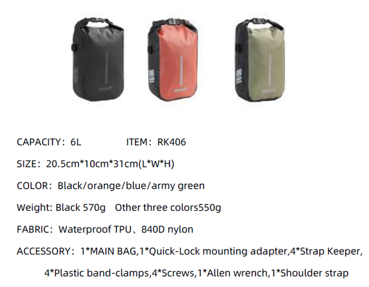 Rhinowalk Waterproof Quick Release Fork Bag-RK406 6L,Pannier Bag, Saddle Bag, Shoulder Bag - Tampa Home & Garden Store