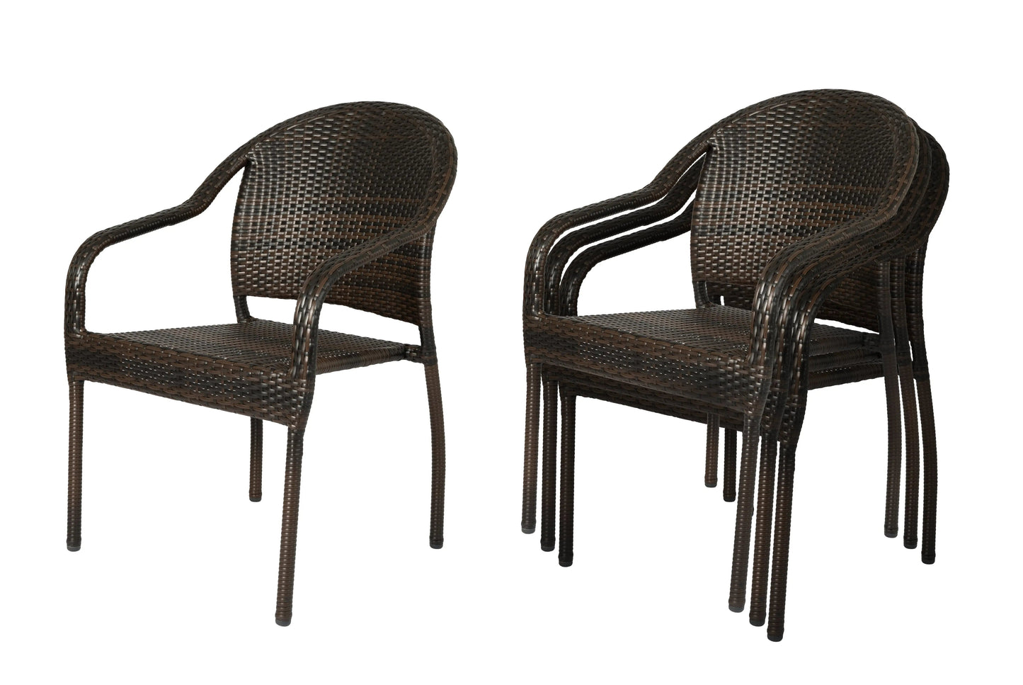 Rhodos Cafe mocha wicker stacking chairs set of 4 dining chairs Fire Sense/Balkene Home on Tampa Home & Garden Store