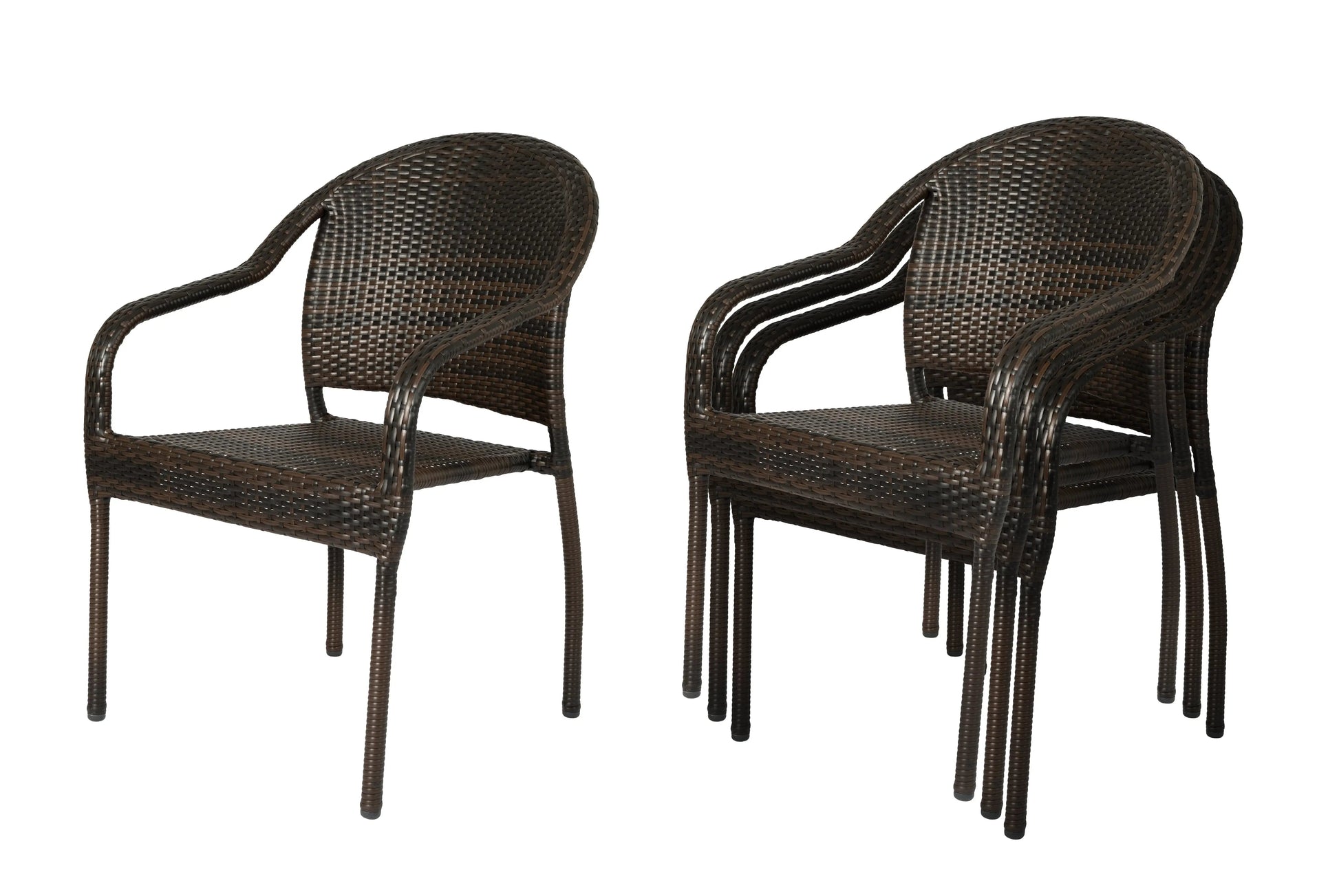 Rhodos Cafe mocha wicker stacking chairs set of 4 dining chairs Fire Sense/Balkene Home on Tampa Home & Garden Store