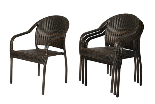 Rhodos Cafe mocha wicker stacking chairs set of 4 dining chairs Fire Sense/Balkene Home on Tampa Home & Garden Store