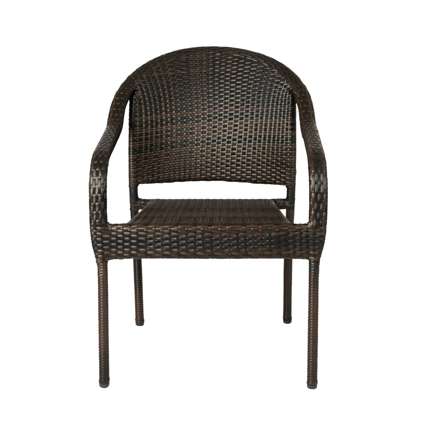 Rhodos Cafe stacking chairs in mocha all-weather wicker; set of 4 with curved arms on Tampa Home & Garden Store