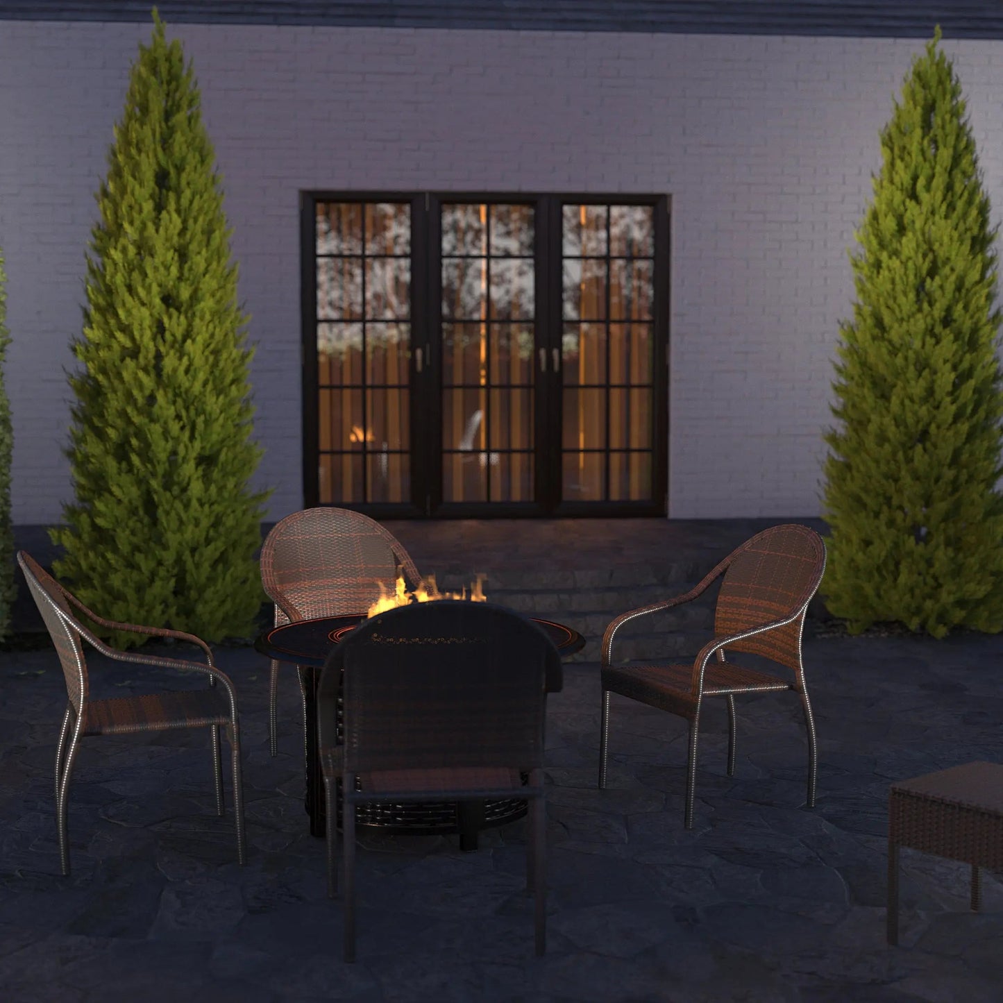 Rhodos Cafe stacking chairs mocha all-weather wicker set of 4 by Fire Sense on Tampa Home & Garden Store