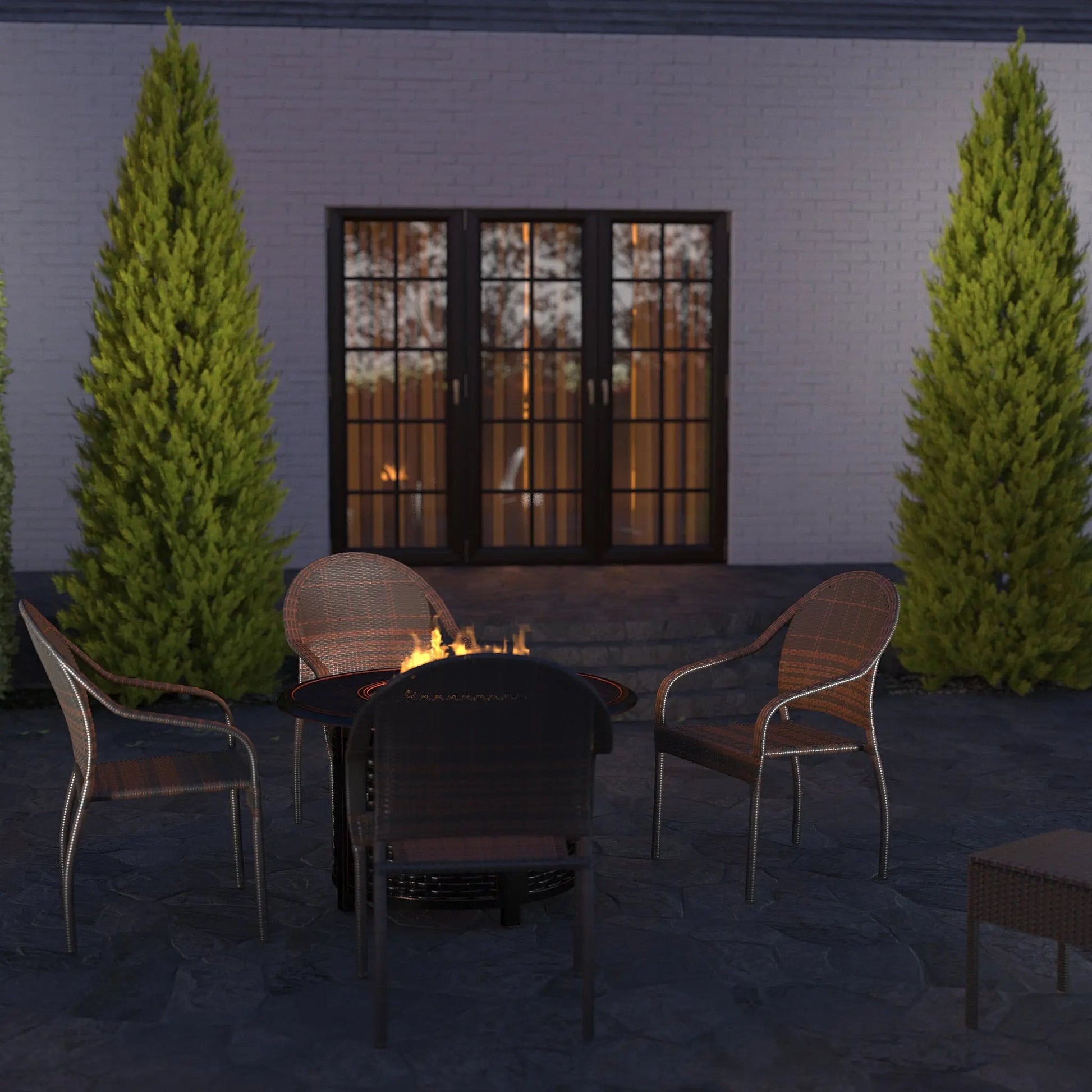 Rhodos Cafe stacking chairs mocha all-weather wicker set of 4 by Fire Sense on Tampa Home & Garden Store