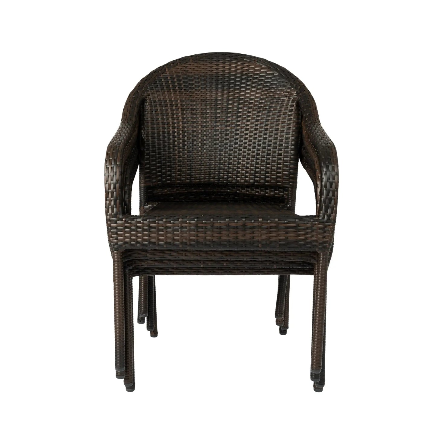 Rhodos Cafe stacking chairs in mocha all-weather wicker, outdoor dining set of 4 on Tampa Home & Garden Store