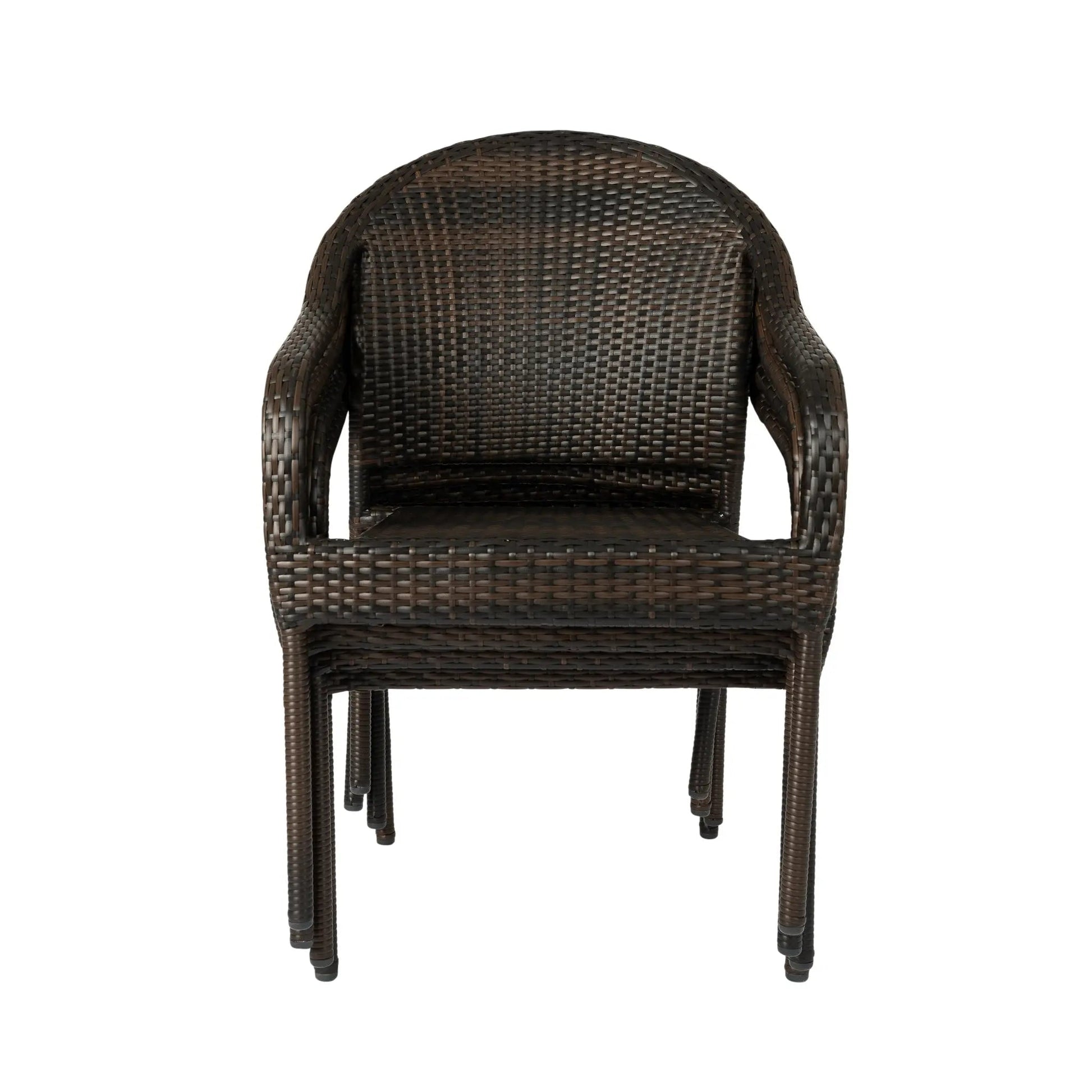 Rhodos Cafe stacking chairs in mocha all-weather wicker, outdoor dining set of 4 on Tampa Home & Garden Store