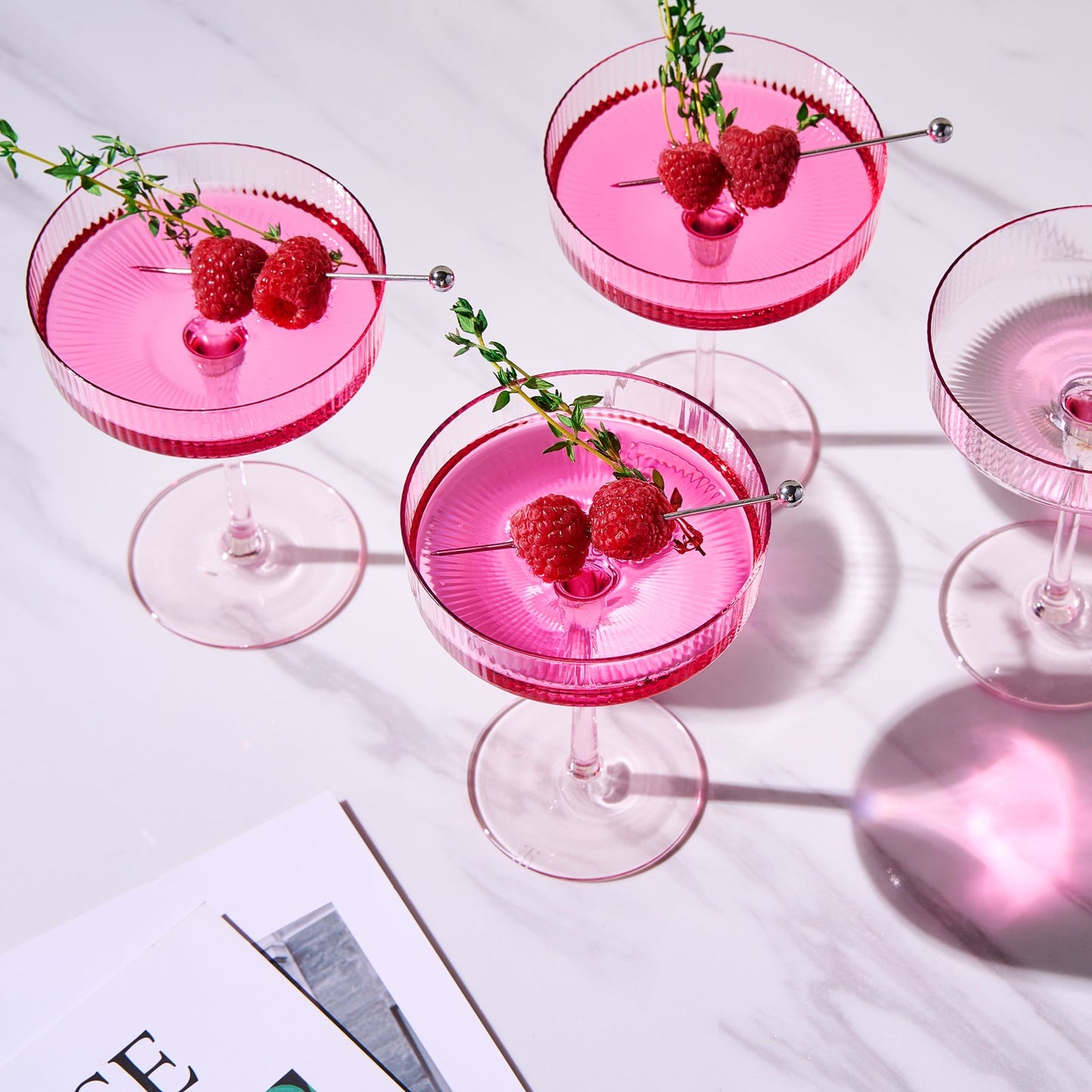 Como Ribbed Pink Champagne Coupe Set of 4 Glasses