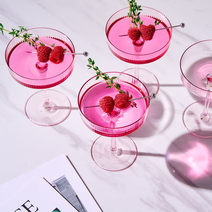 Como Ribbed Pink Champagne Coupe Set of 4 Glasses