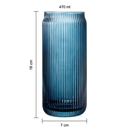 Tonal Ribbed Soda Can Glass and 6 Straws Set Of 6