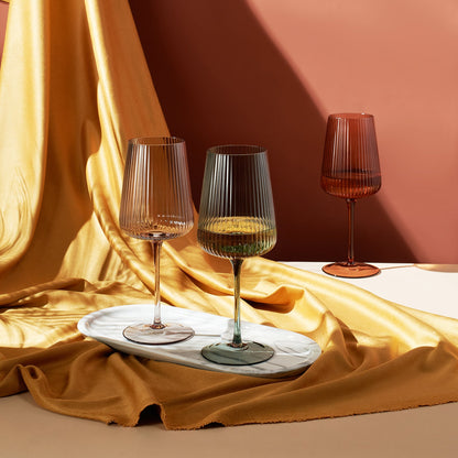 Tonal Ribbed Stemmed Wine Glasses Set of 6