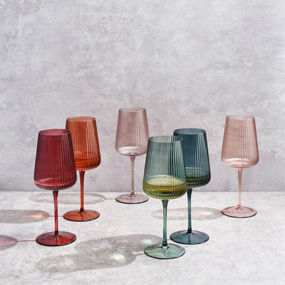 Tonal Ribbed Stemmed Wine Glasses Set of 6