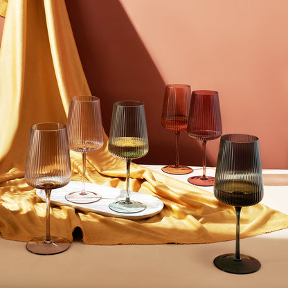 Tonal Ribbed Stemmed Wine Glassware Set of Six