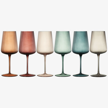 Tonal Ribbed Stemmed Wine Glassware Set of Six