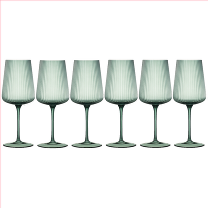 Tonal Ribbed Stemmed Wine Glasses Set of 6