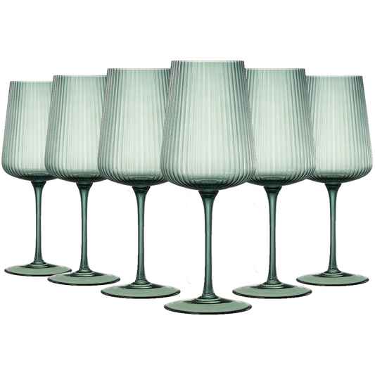 Tonal Ribbed Stemmed Wine Glasses Set of 6