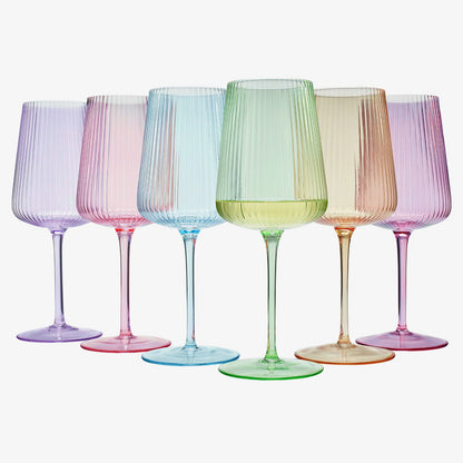 Monet Ribbed Stemmed Wine Glasses Set of Six