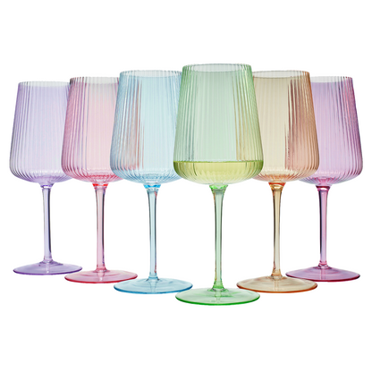 Monet Ribbed Stemmed Wine Glasses Set of Six