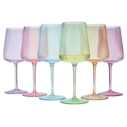 Monet Ribbed Stemmed Wine Glasses Set of Six