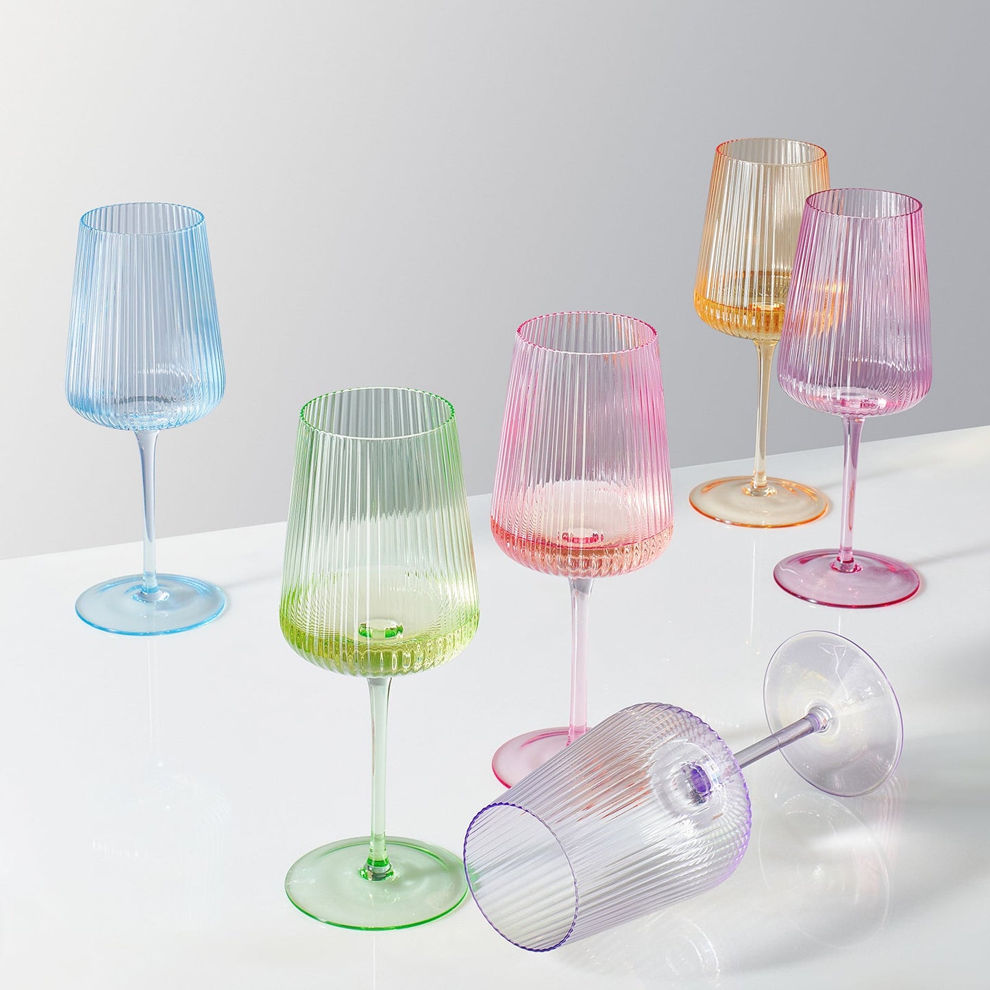 Monet Ribbed Stemmed Wine Glasses Set of Six