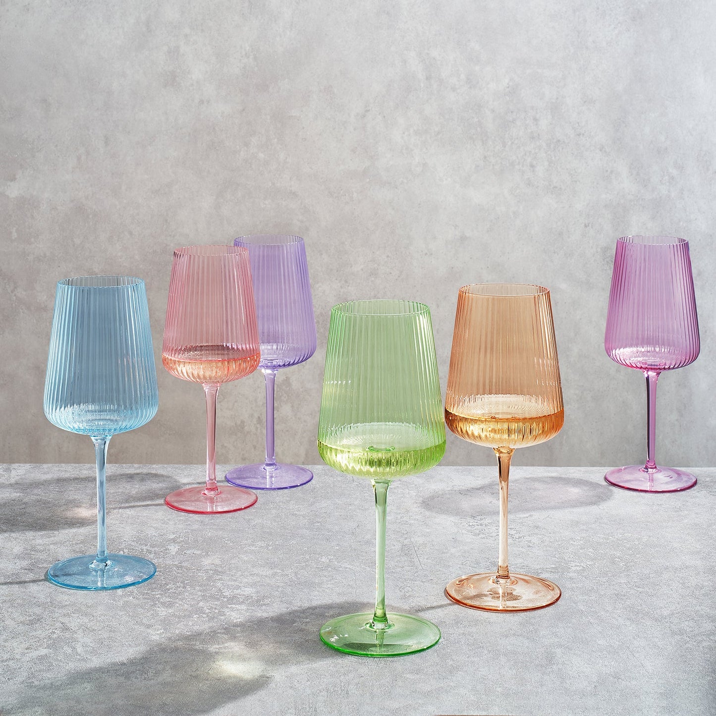 Monet Ribbed Stemmed Wine Glasses Set of Six