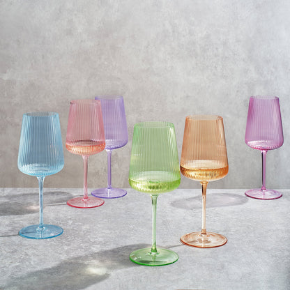 Monet Ribbed Stemmed Wine Glasses Set of Six
